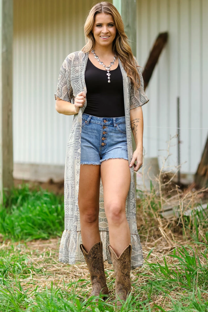 Summer 10 Khaki And Dusty Blue Aztec Print Cardigan 4 Summer 10 Khaki And Dusty Blue Aztec Print Cardigan