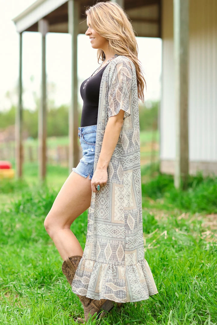 Summer 10 Khaki And Dusty Blue Aztec Print Cardigan 5 Summer 10 Khaki And Dusty Blue Aztec Print Cardigan