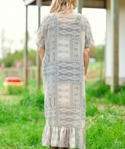 Summer 10 Khaki And Dusty Blue Aztec Print Cardigan 9 Summer 10 Khaki And Dusty Blue Aztec Print Cardigan