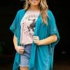 Just Jamie Teal Kimono With Rhinestone Trim CARDIGANS