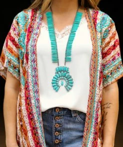 Isac Trading Turquoise Pendant Squash Blossom Necklace