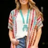 Andree By Unit SHORT SLEEVES Cinnamon Multicolor Aztec Print Kimono