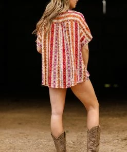 Andree By Unit SHORT SLEEVES Cinnamon Multicolor Aztec Print Kimono