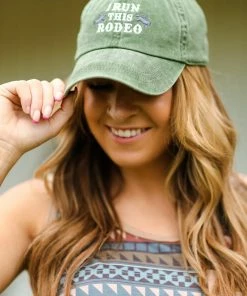 Fame Accessories Olive Washed I Run This Rodeo Baseball Hat