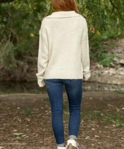 Twenty Second Cream Half Zip Mock Neck Sweater